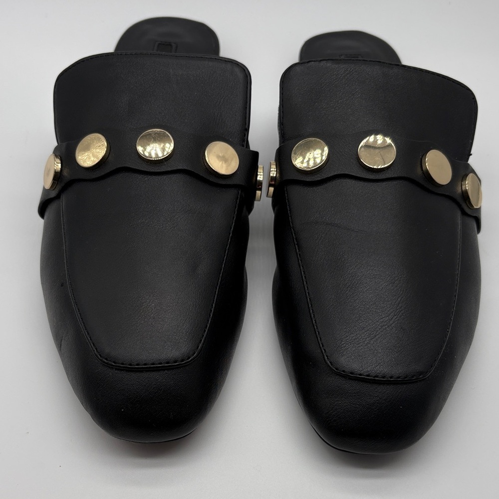 Kensie Black Mules with Gold Accents, Size 9